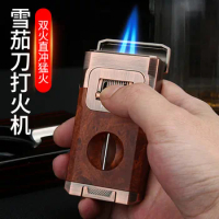 Honest 2024 New windproof lighters for men's high-end Cigars Multifunctional tool Butane gas Double fire Jet igniter -160 g