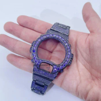 Iced Out G shock DW6900 purple synthetic gemstones watch bezel cover