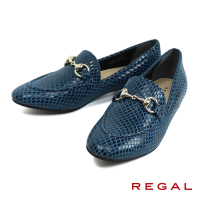 【REGAL】蛇皮紋造型馬銜扣淑女樂福鞋 藍色(F61M-NVHH)