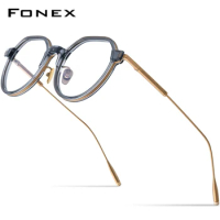 FONEX Acetate Titanium Eyeglasses Frame Men Vintage Square Glasses Women Spectacles Eyewear LILAC