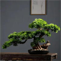 Artificial Bonsai Tree 17 Inches Artificial Bonsai Pine Tree，Realistic Fake Plant Decoration, Potted Artificial House Plants