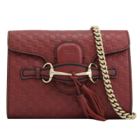 【GUCCI 古馳】Guccissima mini 流蘇吊飾三用肩斜金鍊小包(紅)