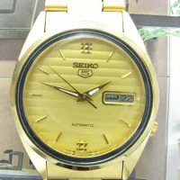 GOLDEN Japanese Seiko 5（Arabic+English）double date automatic Middle East men's watch 7009A