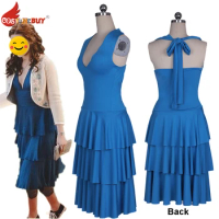 Film Twilight Vampire Girl Isabella Swan Cosplay Costume, Women Party Dress Casual Fashion Blue Halter Neck Midi Gown