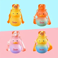 【Shot】 1PC Cute Water Bottle for Girls with Straw 650ml Portable Kawaii Duck Kettle Summer Large Cap