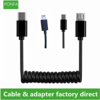 USB-C Type-C Male to Mini usb &amp; Micro usb &amp; Type-c telescopic spring data cable for Huawei Samsung millet Android mobile phone