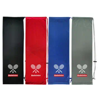 Drawstring Pocket Badminton Racket Bag Large Capacity Protective Sleeve Badminton Storage Case Flannel Cover 2 Rackets