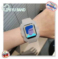 適用applewatchSE蘋果手錶iwatch一體矽膠錶帶6透明冰川保護殼磨砂白透40mm（4/5/6/SE代）