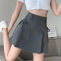 Summer Sexy Grey Pleated Skort A-line Mini Short Skirt y2k korean harajuku Kawaii Skirts