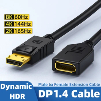 DP1.4 Male to Female Extension Cable Supports Dynamic HDR Cable 8K 60Hz/4K 144Hz/2K 165Hz HD Gaming High Brush 165Hz