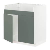 METOD Havsen雙槽水槽底櫃, 白色/bodarp 灰綠色, 80x60x80 公分