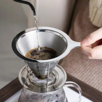Reusable Double Layer 304 Stainless Steel Coffee Filter Holder Pour Over Coffees Dripper Mesh Coffee Tea Filter Basket Tools