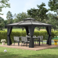 10x10 Hardtop Gazebo Outdoor Gazebo Canopy Vented Roof Pergolas Aluminum Frame with Curtains, for Garden,Patio,Lawns,Parties