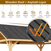 Wood Gazebo, 13' x 16' Hardtop Gazebo Spruce Wood Gazebo, Waterproof Asphalt Roof, for Lawns, Beach, Patio, Garden, Yard