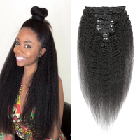 Real Hair Wig Clip Hair 8-Piece Set  Kinky Straight Clip In Hair Extension