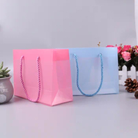 20Pcs Frosted Translucent Gift Tote Bag with Handle PVC Wedding Candy Bouquet Packaging Bag Christmas Gift Packaging