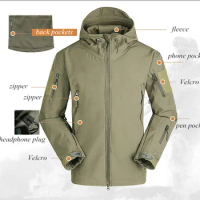 Mens Tactical Jacket Hiking Shark Skin Soft Shell Clothes Windbreaker Flight Pilot Hood Outdoors Fleece Field Jacket Pants