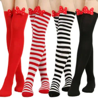 Women's Christmas Socks Christmas Sweet Red Bow Long Socks Happy New Year Stockings Bowknot Thigh Highs Soken