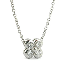 【Tiffany&Co. 蒂芙尼】PT950鉑金-鑲四顆鑽花朵造型墜飾項鍊(展示品)