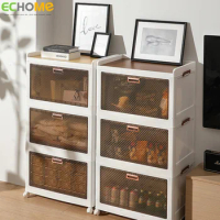 ECHOME 63CM Folding Storage Box Storage Cabinet with Wooden Cover Toy Quilts Storage Box Removable Study Bookcase Home Organizer