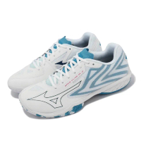 【MIZUNO 美津濃】羽球鞋 Wave Claw EL 2 寬楦 男鞋 女鞋 白 藍 緩衝 室內運動 桌球鞋 美津濃(71GA2280-20)