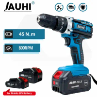 JAUHI 10mm Cordless Brushless Drill 20+3 Torque Electric Rechargeable Hand Drill Screwdriver 2 Speed fit Makita 18v Battery