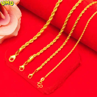 Plated 100% Real Gold 24k 999 Couple 999 Necklace 2/3/4/5mm Twisted Chain 999 for Men and Women Pure 18K Gold Jewelry