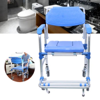 Wheelchair Portable Aluminum Shower Chair Commode Chair Toilet Seat with Casters Medical Aids Obstacles