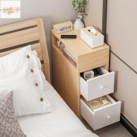床頭櫃 夾縫櫃 床邊櫃 櫃子 櫃子收納 超窄床頭櫃迷你小型簡易款現代簡約臥室收納床邊實木色小尺寸柜子