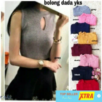 Baju yukensi bolong dada Blouse Wanita spandek rajut variasi color Kekinian Fit Hitam Navy Salem Abu