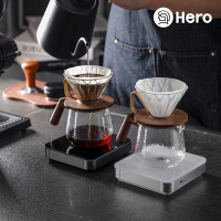 【Hero】靈智LED點陣玻璃金屬流速咖啡電子秤 /玻璃秤面/金屬機身/圖形化/點陣螢幕/流速秤/手沖咖啡秤/義式機秤/矽膠墊/自動計時/Type-C充電/義式把手秤重
