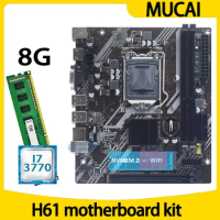 MUCAI H61 Motherboard LGA 1155 Kit Set With Intel Core i7 3770 CPU Processor And DDR3 8GB 1600MHZ RAM Memory