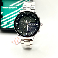 Jam Tangan Pria Bwin Sport Rantai Stainless Steel Tanggal Aktif Analog Mewah Warna Full Hitam Jam Co