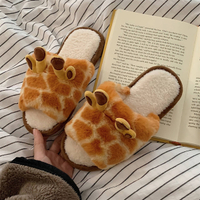 XIXITIAO Womens Winter New Indoor Warm Cotton Shoes Student Household Cartoon Giraffe Plush Confinem