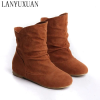 2017 Sale Adhesive Boots Botas Mujer Plus Size 33-48 New Women Faux Suede-leather Flat Heel Ankle Boots Comfort Shoes Boot A-3