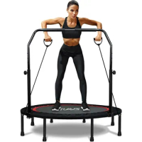 Foldable Fitness Rebounder Kids Trampoline with 5 Levels Height Adjustable Handle Resistance , Mini Trampoline, Kids Adults