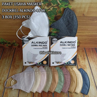 TTS 3 BOX (150 PCS) MASKER DUCKBILL ALKINDO 4 PLY PAKET HEMAT BAHAN TEBAL HITAM PUTIH MIX WARNA