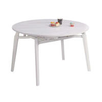 【文創集】安洛4.3尺可伸縮岩板圓餐桌(可拉合80.5-130cm伸縮使用)