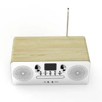 Home Speakers Wooden Retro Stereo System Bluetooth Receiver FM Radio Tuner USB AUX Bass Treble Adjustable Players CD Booombox