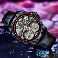 New product AILANG watch double flywheel waterproof watch men's automatic mechanical watch fashion hollow large dial watch