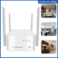 4G CPE Router Wireless Internet Router RJ45 LTE/PPPOE Gigabit Router with SIM Card Slot 300Mbps 32 Users 5dBi High Gain Antennas