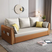 Light luxury sofa bed dual-use single and double living room small unit technology cloth storage multi-functional pull-out sofa