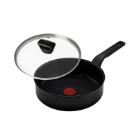 【Tefal 特福】法國製綠生活陶瓷不沾鍋系列24CM深煎鍋/深平底鍋_加蓋-曜石黑(IH爐可用鍋)