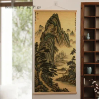 Chinese Style, Mountains and Rivers, Bamboo Blinds, Light Filtering Bamboo Roller Shades for Indoor 