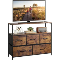 TV Stand,Entertainment Center with Fabric Drawers,Media Console Table with Open Shelves for TVs up to 45 inch,TV Cabinet Brown