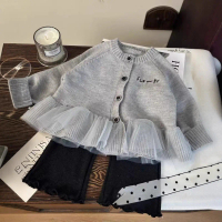 Puteri Manis! Set Sweater Renda dan Kardigan Berkait, Gaya Korea Musim Luruh, untuk Bayi Perempuan, 