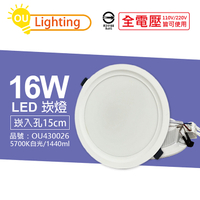 OU CHYI歐奇照明 TK-AE004 LED 16W 5700K 白光 IP40 全電壓 15cm 崁燈_OU430026