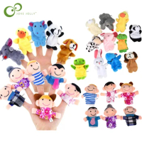 16Pcs Cute Cartoon Biological Animal Family Finger Puppet Plush Toys Child Baby Favor Dolls Boys Girls Finger Puppets GYH