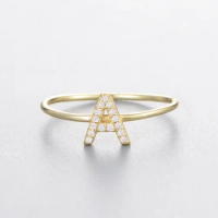 Fashion 925 Silver Zirconia Initial Ring Women's Gold Ring A-Z Letter Finger Ring