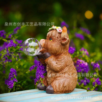Solar-Powered Cow Bubble Blowing Lamp Outdoor Garden Simulated Animal Resin Craft Ornament Decorativ